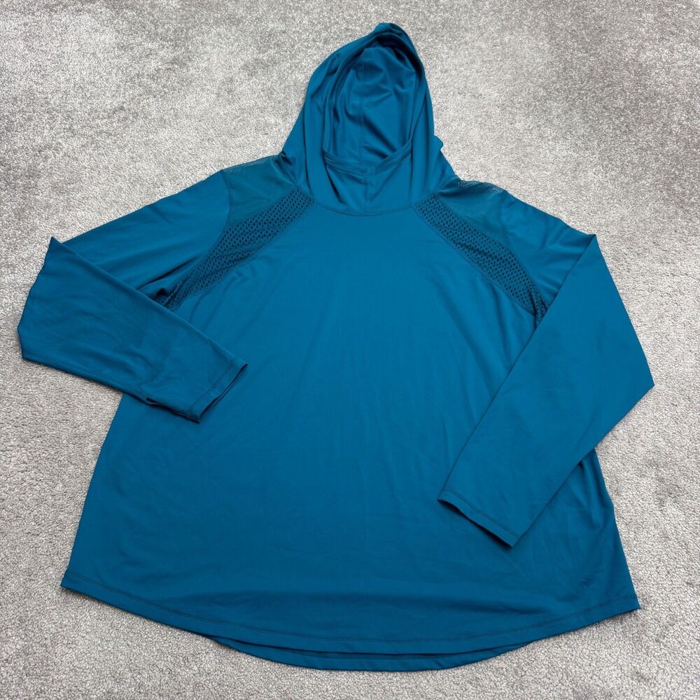 Z By Zella Active Hoodie Jacket Women 2X Teal Blue Thumbhole Mesh Inset Athletic